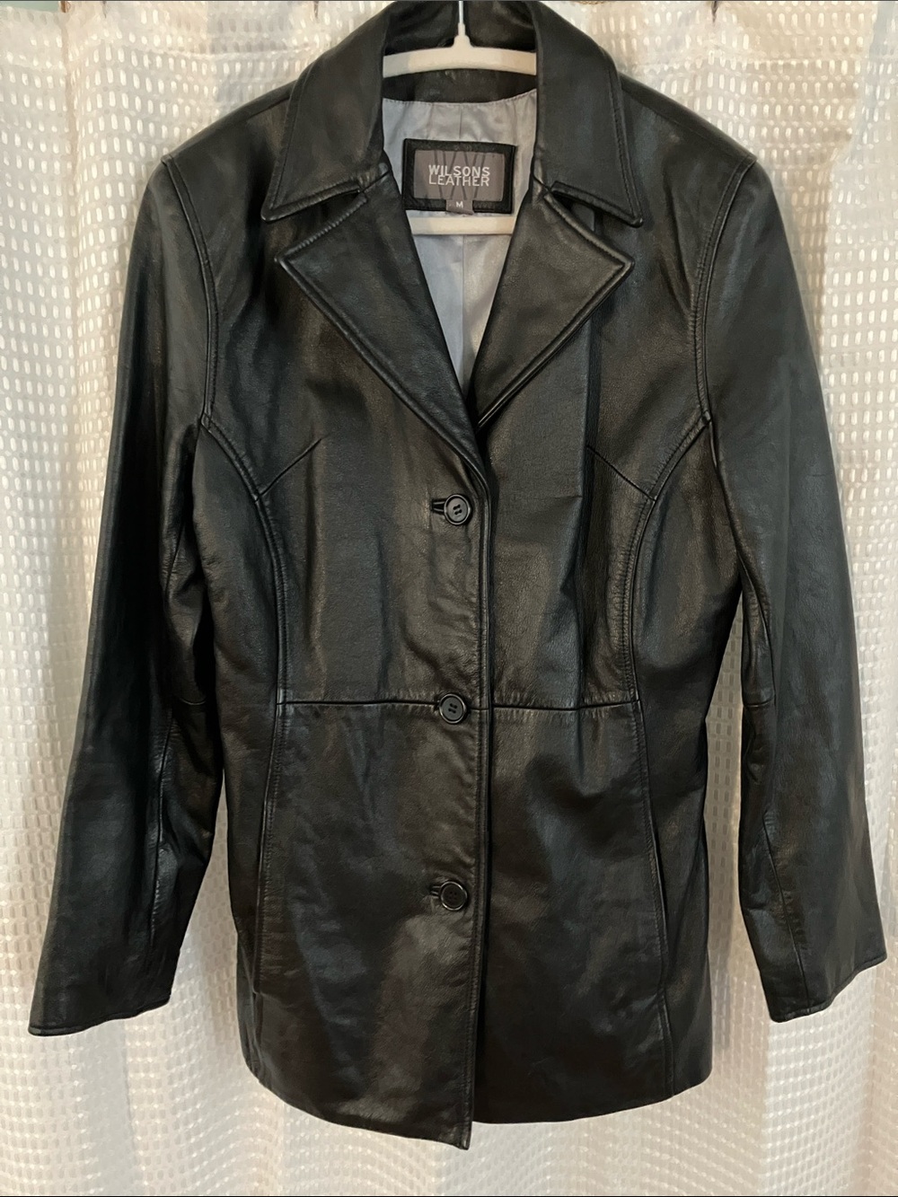 Wilsons Leather Women’s M Black Genuine Leather Blazer 3 Button Tailored